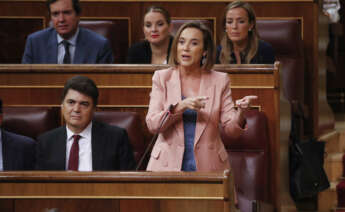 MADRID, 14/09/2022.- La portavoz del Partido Popular en el Congreso, Cuca Gamarra durante su intervención en la sesión de control al Gobierno celebrada este miércoles en el Congreso. EFE/Juan Carlos Hidalgo