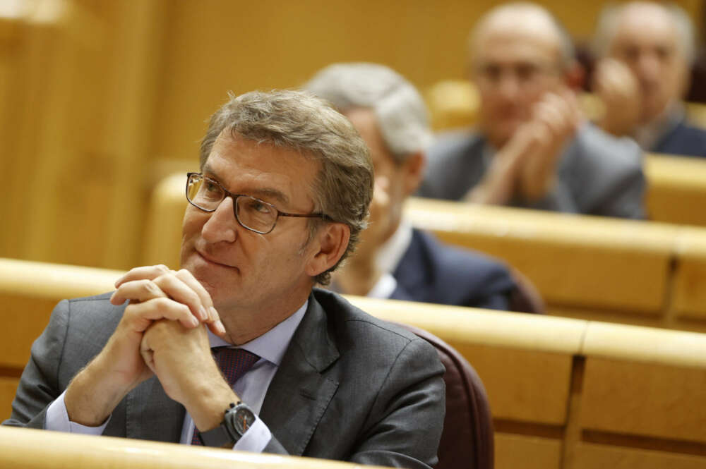 MADRID, 25/10/2022.- El líder del PP, Alberto Núñez Feijóo, durante la sesión de control al Gobierno celebrada en la Cámara Alta, este martes en Madrid. EFE/ Mariscal