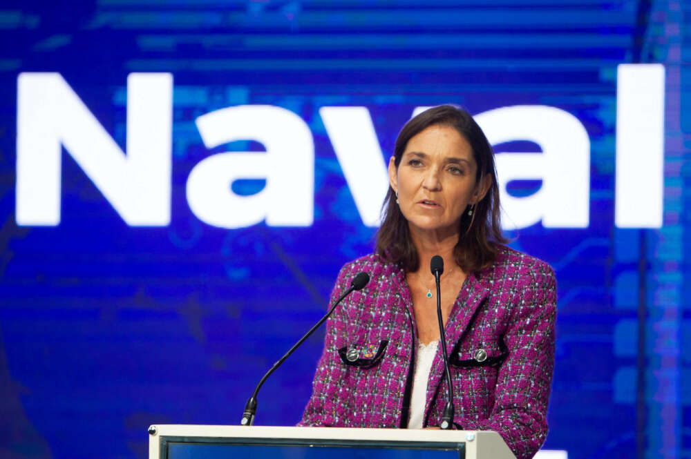 VIGO, 21/10/2022.- La ministra de Industria, Comercio y Turismo, Reyes Maroto, presenta este viernes en Vigo del PERTE Naval que contribuirá a la modernización del sector en España. EFE / Salvador Sas