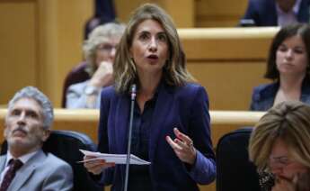 La ministra de Transportes, Raquel Sánchez, en una intervención en el Senado. EFE/ Kiko Huesca