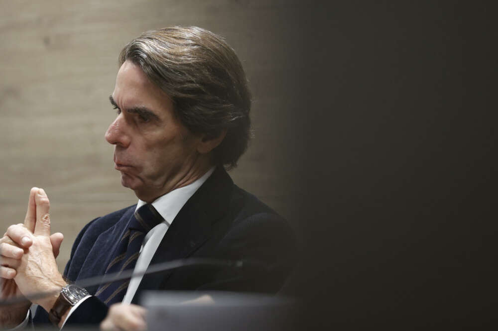 El expresidente del Gobierno, José María Aznar, durante la inauguración del Congreso Internacional "Antonio Cánovas del Castillo: la monarquía liberal española en la Europa del siglo XIX", en la Universidad CEU San Pablo. EFE/Juan Carlos Hidalgo