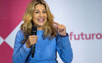 La vicepresidenta segunda del Gobierno y ministra de Trabajo y Economía Social, Yolanda Díaz, durante el acto que ha celebrado hoy miércoles en Logroño, presentando su proyecto "Sumar".- EFE/Raquel Manzanares.