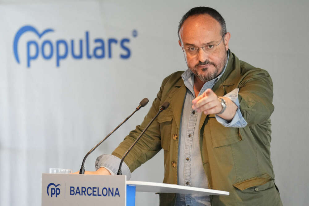 BARCELONA, 12/11/2022.-El presidente del PP de Cataluña, Alejandro Fernández, este sábado durante la clausura de la reunión intermunicipal que celebran los populares de Barcelona. EFE/Alejandro García