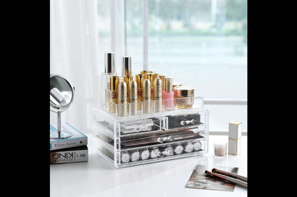 Organizador de maquillaje para tocador, vitrinas de cosméticos con 3  cajones para cuidado de la piel, pintalabios, joyas, cuidado de uñas,  organizador