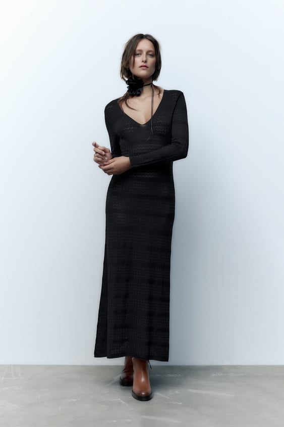 vestido punto pointelle Zara