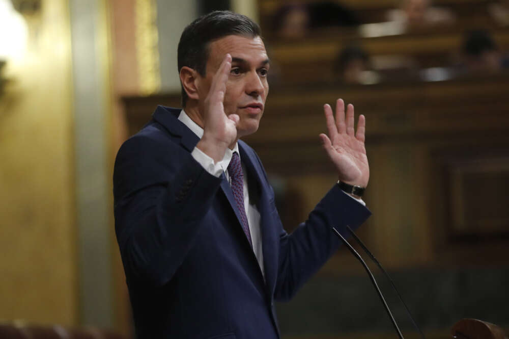 El presidente del Gobierno, Pedro Sánchez, en una intervención en el Congreso de los Diputados en Madrid. EFE/ Juan Carlos Hidalgo