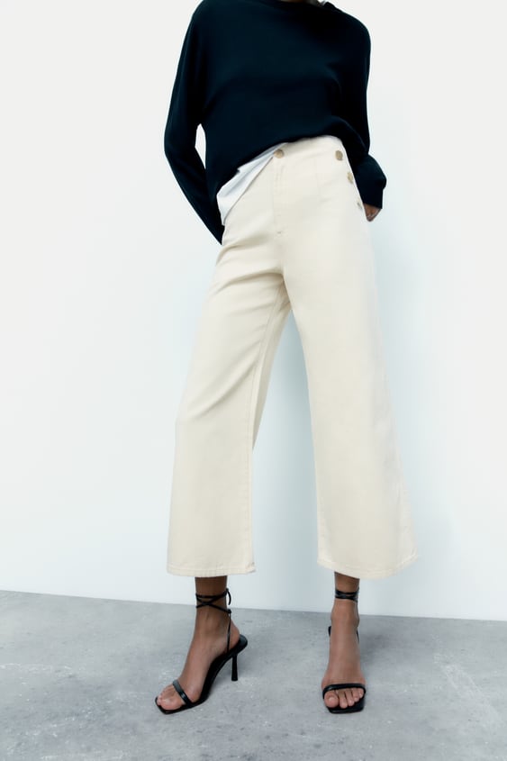 Jeans blancos wide leg cropped Zara