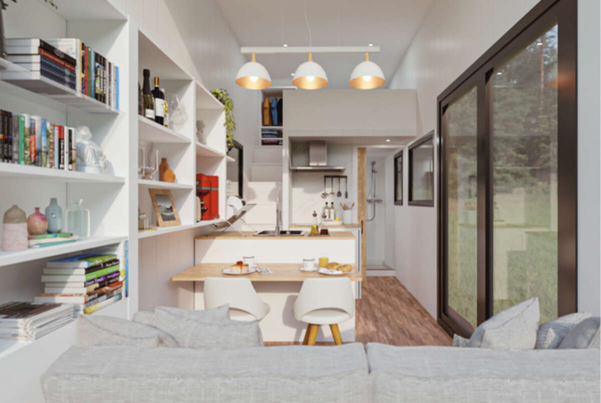 La casa prefabricada Babari destaca por sus altos techos. Foto: Noma Tiny Houses.