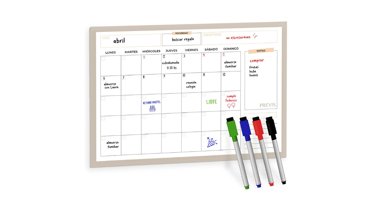 Previs Pizarra Magnetica Nevera A4 - Calendario Magnetico con Lista Compra  Nevera - Calendario Nevera Iman y Pizarra para Cocina - Planificador