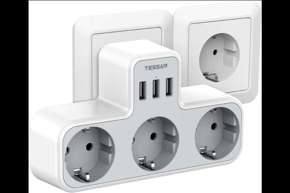 Ladron Enchufes Multiple 3 Tomas USB C, Pared con 3 Clavija Schuko