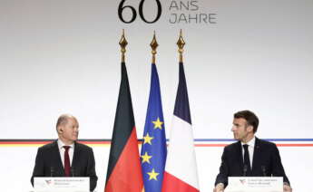 El presidente francés, Emmanuel Macron, y el canciller alemán, Olaf Scholz. EFE/EPA/BENOIT TESSIER / POOL MAXPPP OUT