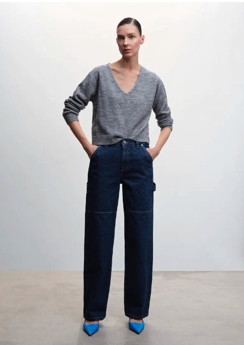 pantalones denim cargo mango