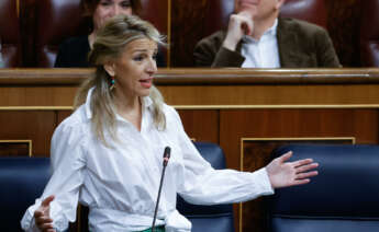 La vicepresidenta Segunda y Ministra de Trabajo y Economía Social, Yolanda Díaz, en una sesión de control al Gobierno en el Congreso. EFE/ Mariscal