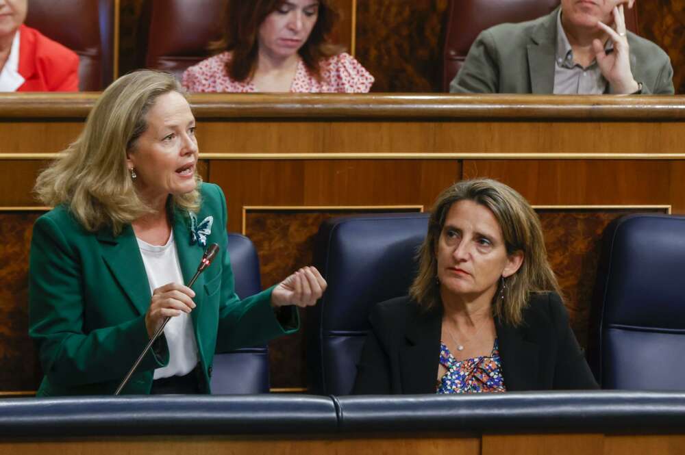 Nadia Calviño y Teresa Ribera en el Congreso. EFE / Javier Lizón