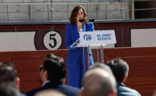 MADRID, 13/04/2023.- La presidenta de la comunidad de Madrid, Isabel Díaz Ayuso, interviene este jueves en la plaza de las Ventas en Madrid con motivo de la presentación de los candidatos del PP a las alcaldías de los 179 municipios que conforman la comunidad. EFE/ Chema Moya