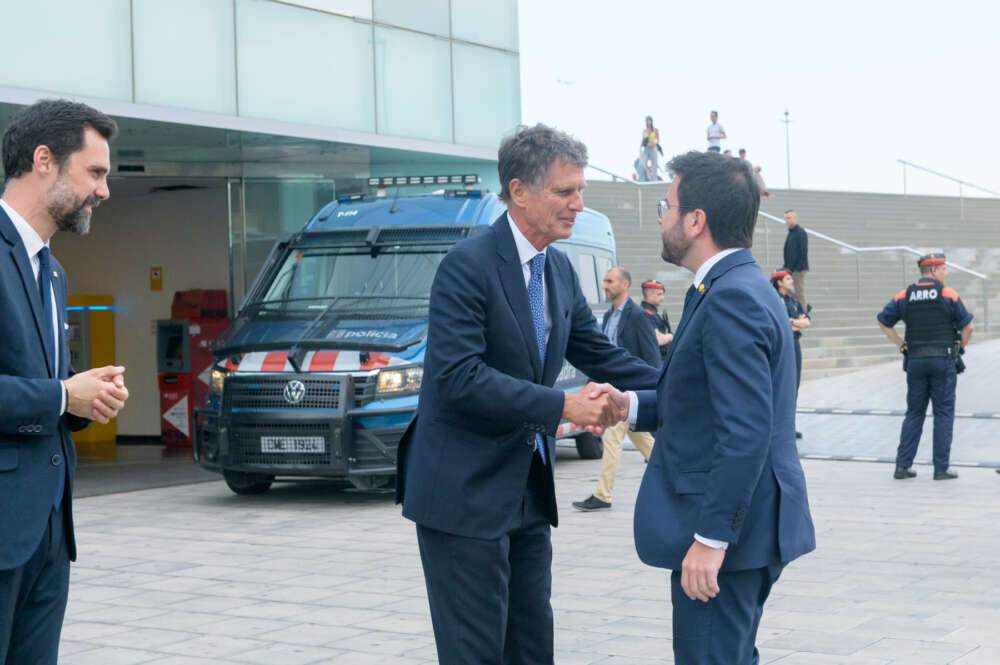 Jaume Guardiola recibe a Pere Aragonès. Imagen: Cercle d'Economia