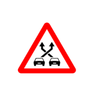 La señal de carril trenzado advierte sobre una bifurcación próxima. Foto: Ministerio de Transportes, Movilidad y Agenda urbana.