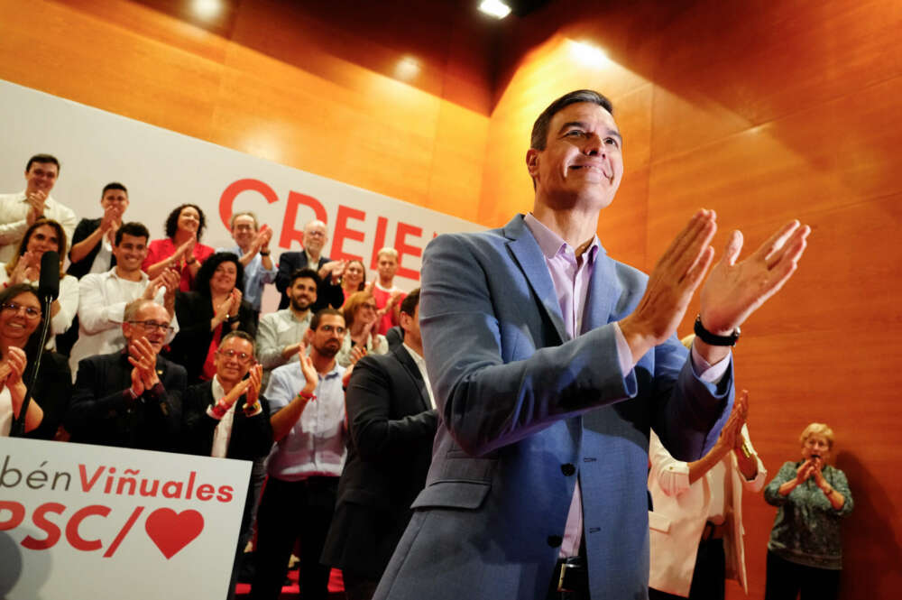 GRAFCAT752. TARRAGONA, 26/05/2023.- El presidente del gobierno, Pedro Sánchez, durante el acto de campaña que el PSC ha celebrado este viernes en Tarragona. EFE/Enric Fontcuberta