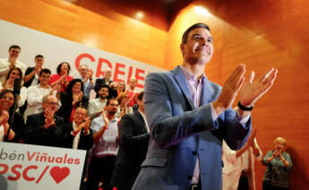 GRAFCAT752. TARRAGONA, 26/05/2023.- El presidente del gobierno, Pedro Sánchez, durante el acto de campaña que el PSC ha celebrado este viernes en Tarragona. EFE/Enric Fontcuberta
