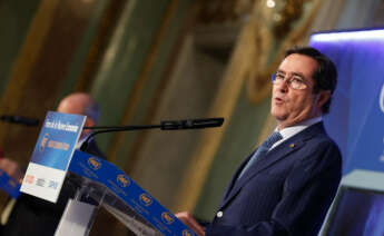 MADRID, 01/06/2023.- El presidente de la CEOE, Antonio Garamendi, durante su intervención en el Foro de la Nueva Economía, este jueves en Madrid. EFE/Jaiver Lizón