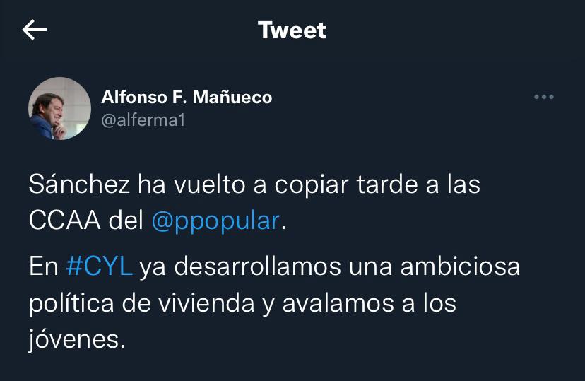 Alfono Mañueco, presidente de la Junta de Castilla y León por el PP, se queja de la aprobación de los avales del ICO a la vivienda