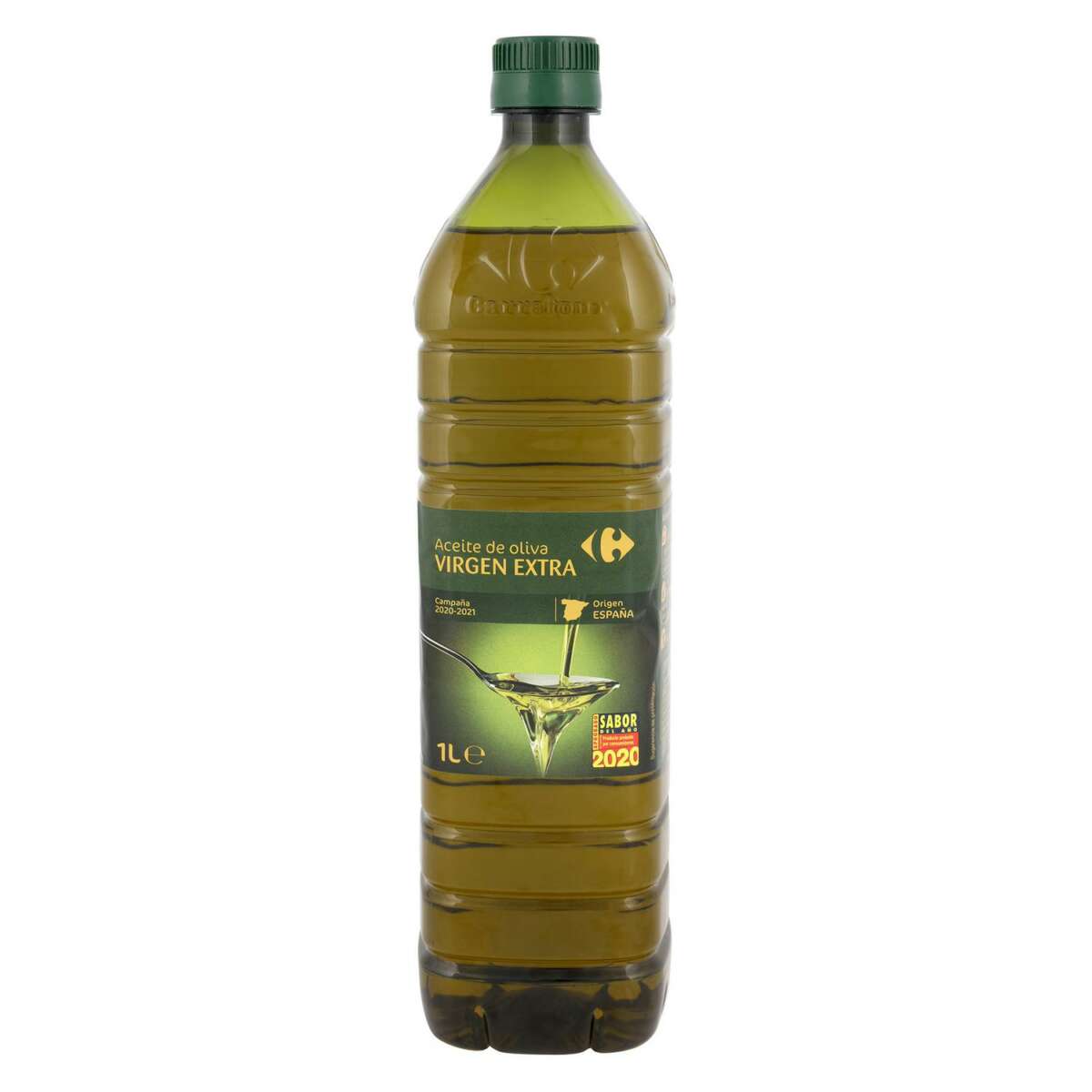 Una botella del aceite de oliva virgen extra de la marca Carrefour
