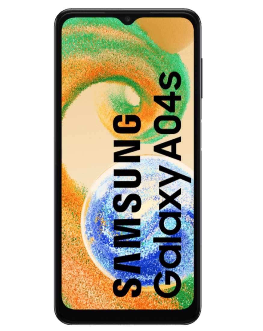 Uno de los móviles que se pueden conseguir es el Samsung Galaxy A04S negro de 32 GB. Foto: Vodafone.