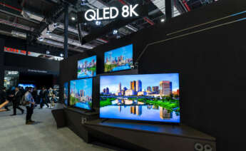 Una exposición de televisores QLED 8K de Samsung en China