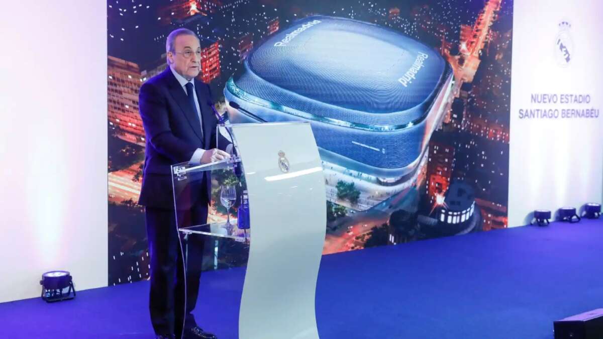 Florentino Pérez, presidente del Real Madrid, presentando el nuevo Santiago Bernabéu