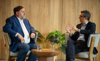 Oriol Junqueras y Félix Bolaños durante su reunión ayer en Barcelona | Foto de ERC