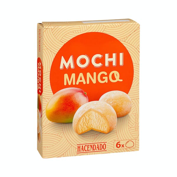 Una caja de mochis de la sección de helados de Mercadona sabor Mango