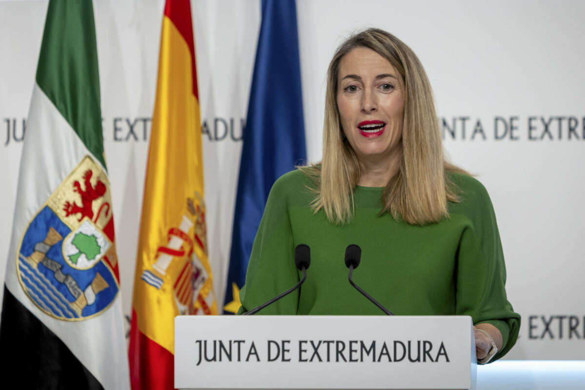 La presidenta de la Junta de Extremadura, María Guardiola. EFE/ Jero Morales