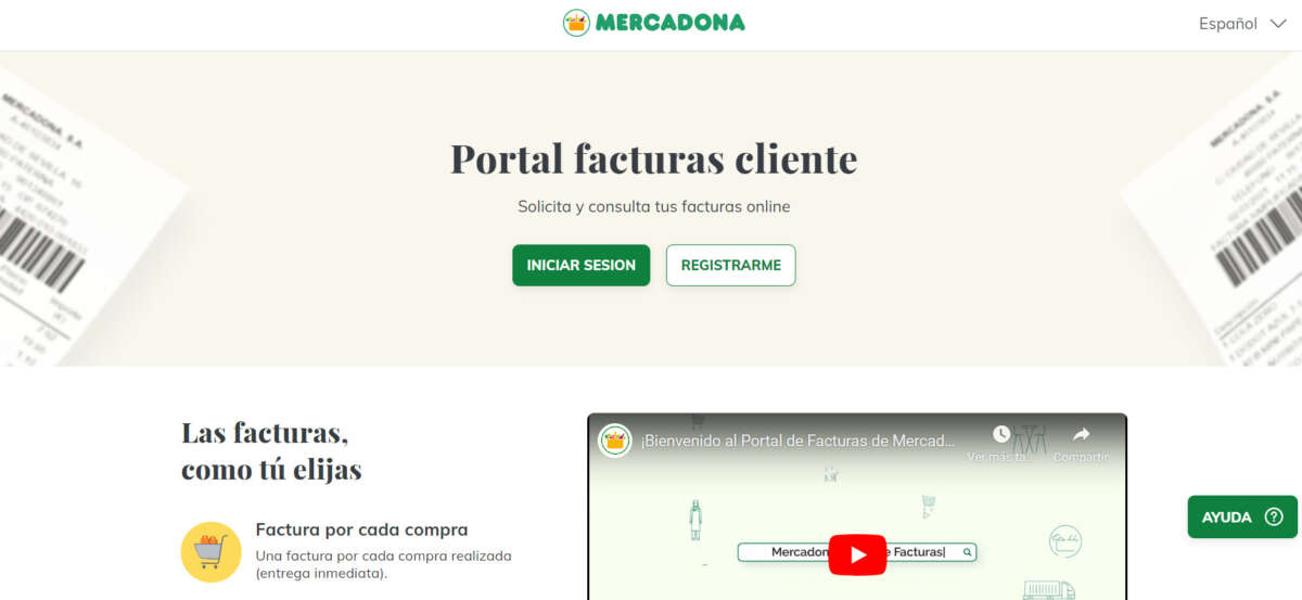 Una captura de la sección "Portal del cliente" de la web de Mercadona