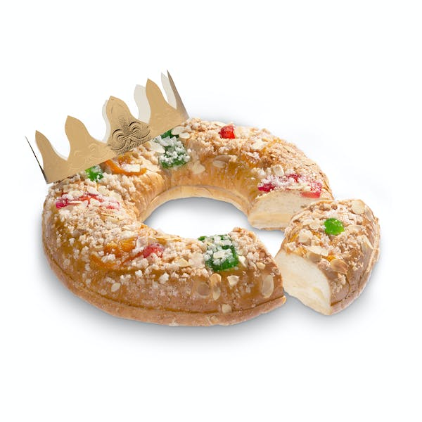 El roscón de Reyes congelado de Mercadona con una corona de cartón