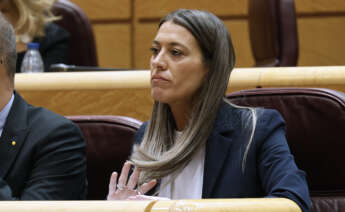 MADRID, 10/01/2024.- La portavoz de Junts, y Miriam Nogueras, durante el pleno del Congreso, reunido excepcionalmente en el Senado, que debate la convalidación de tres decretos del Gobierno con medidas para amortiguar la crisis. EFE/Chema Moya