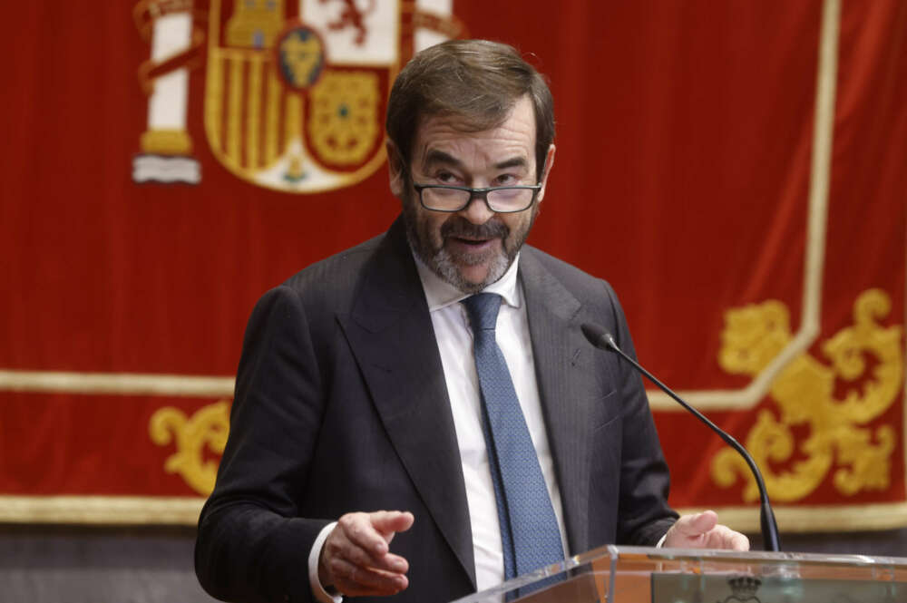 MADRID, 20/12/2023.- El presidente del Consejo General del Poder Judicial (CGPJ), Vicente Guilarte,interviene en la entrega de los XVI premios anuales del Foro Justicia y Discapacidad a la magistrada Aurora Elósegui, la sección "Capaces" del periódico 20minutos, la empresa Inditex y LALIGA GENUINE-LA LIGA de fútbol, que recoge el presidente de LALIGA, Javier Tebas. EFE/ Aitor Martin