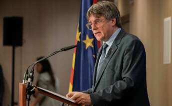 Carles Puigdemont durante una rueda de prensa en Bruselas | Foto de Junts