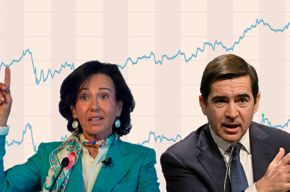 De izquierda a derecha: Ana Botín, presidenta de Santander, y Carlos Torres, presidente de BBVA.