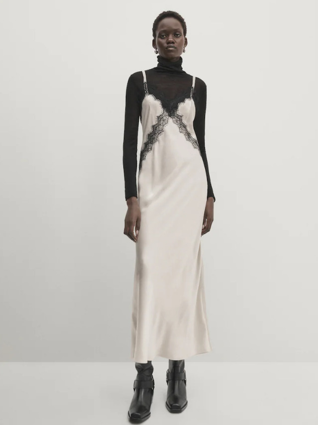 El vestido lencero satinado de Massimo Dutti
