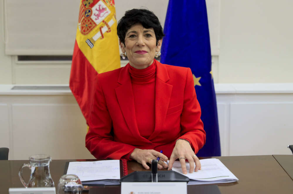 La ministra de Seguridad Social y Migraciones, Elma Saiz, protagoniza un desayuno informativo este jueves en Madrid. EFE/ J P Gandul