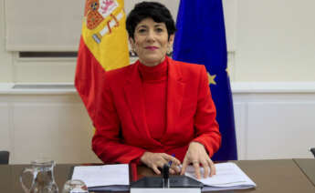 La ministra de Seguridad Social y Migraciones, Elma Saiz, protagoniza un desayuno informativo este jueves en Madrid. EFE/ J P Gandul