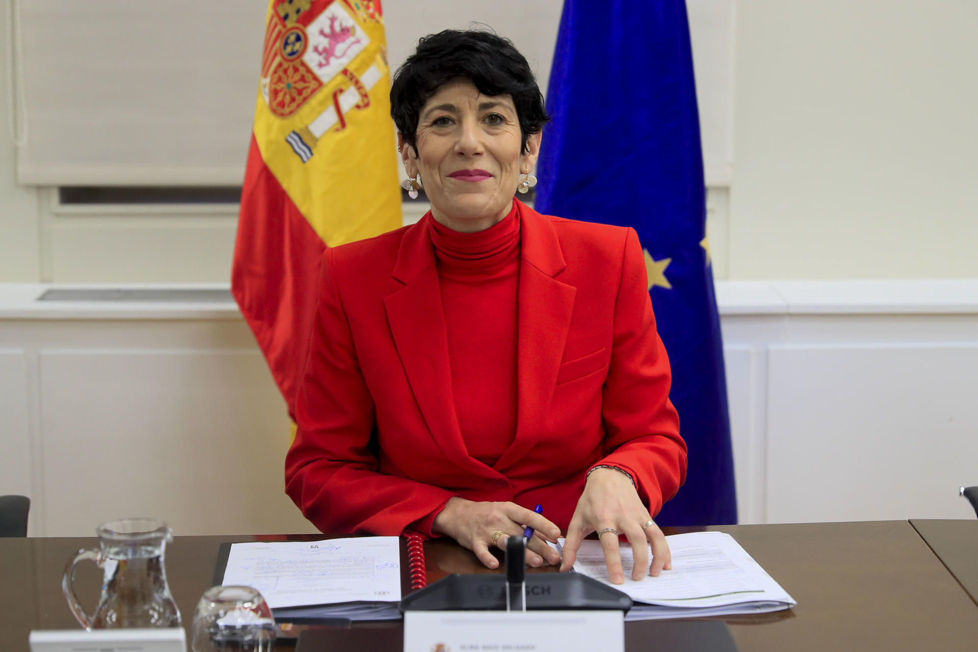 La ministra de Seguridad Social y Migraciones, Elma Saiz, protagoniza un desayuno informativo este jueves en Madrid. EFE/ J P Gandul