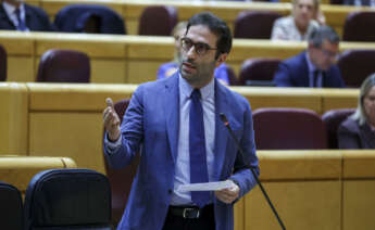 MADRID, 06/02/2024.- El ministro de Economía, Carlos Cuerpo, interviene en la sesión del control al Gobierno que celebra el pleno del Senado este martes. EFE/ Kiko Huesca