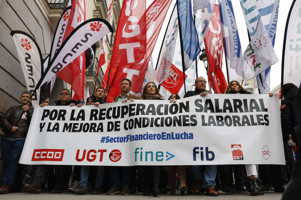 Manifestación convocada por sindicatos del sector bancario. EFE/ Chema Moya