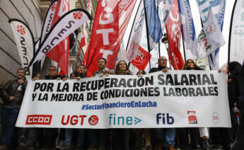 Manifestación convocada por sindicatos del sector bancario. EFE/ Chema Moya
