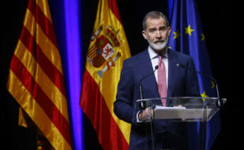 GRAFCAT9813. BARCELONA, 14/02/2024.- El rey Felipe VI durante el acto de entrega de despachos a los 160 jueces de la nueva promoción de la Cerrera Judicial. EFE/Quique García