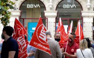 Trabajadores del BBVA participan en una huelga, en una imagen de archivo. EFE/Nacho Gallego Huelga Banca Junta de accionistas del Santander