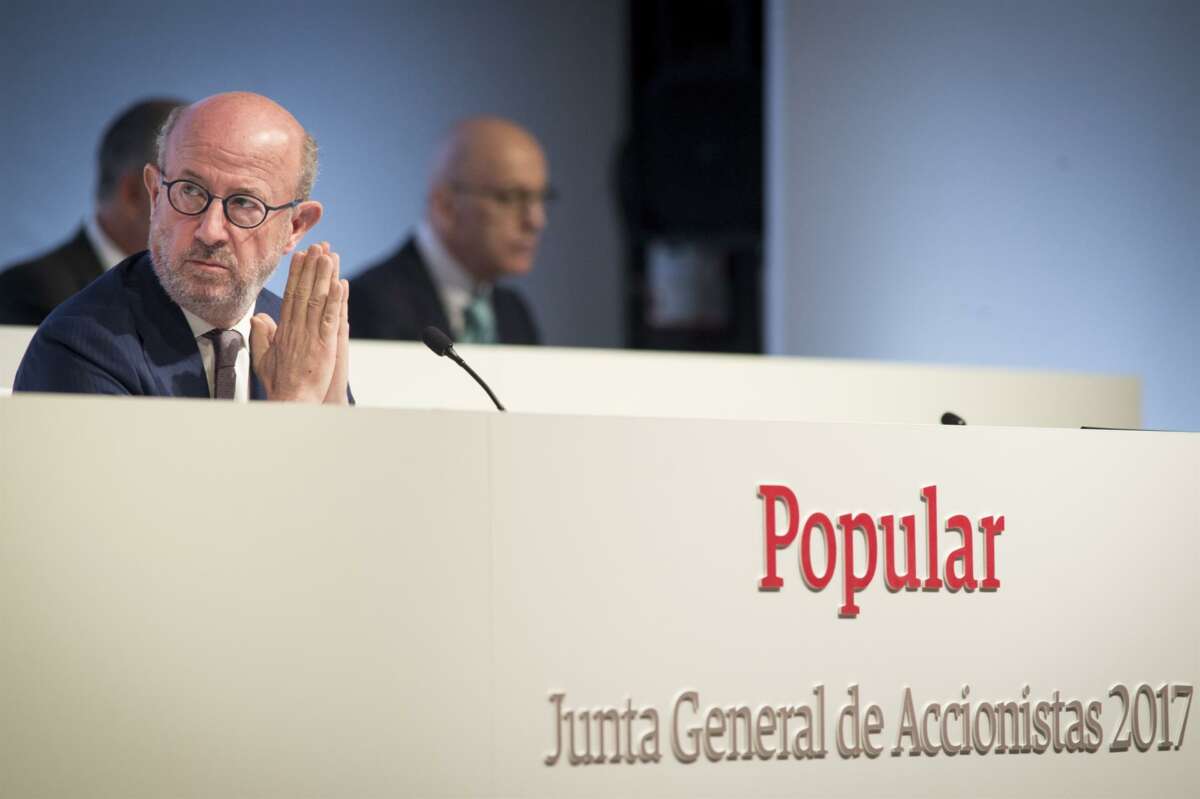 Emilio Saracho, expresidente de Banco Popular, en la Junta de Accionistas de 2017. EFE