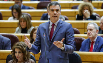 MADRID, 12/03/2024.- El presidente del Gobierno, Pedro Sánchez, interviene en la sesión de control al Gobierno celebrada por el pleno del Senado este martes. EFE/ Mariscal