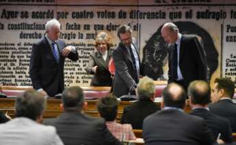 El diputado del PP Eloy Suárez, y el vicepresidente primero de la Mesa del Senado, Javier Maroto a su llegada a la constitución y designación de la mesa de la Comisión de Investigación por el ‘caso Koldo’. Foto: Fernando Sánchez / Europa Press